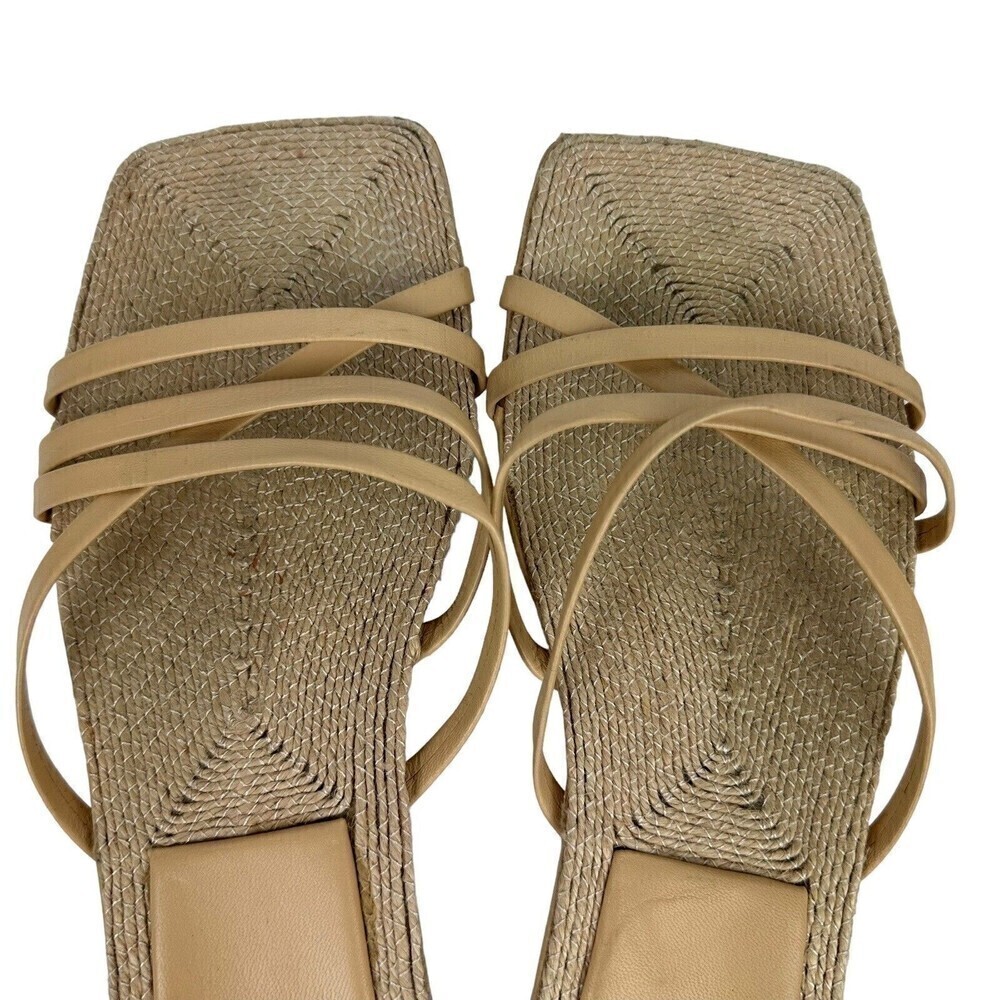 Zara Sheos Womens Size 38 Beige Square Toe Strappy Flat Sandals Jute 7.5 US READ - Picture 11 of 16